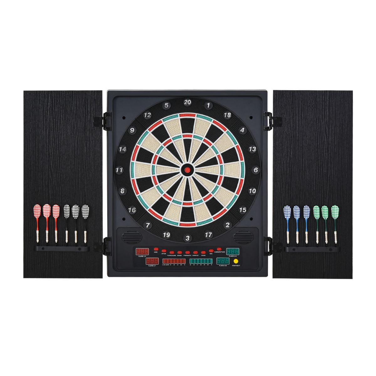 Electronic Dartboard with LED Digital Scoreboard, 27 Games Storage Cabinet