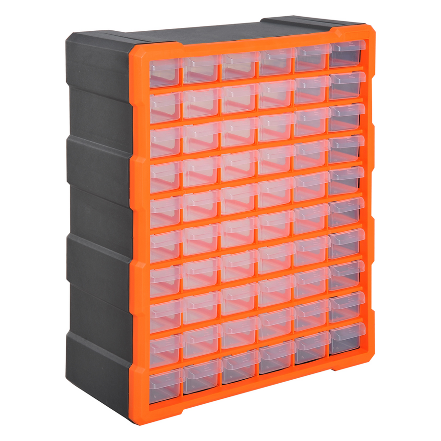 60 Drawer Parts Organiser Wall Mount Storage Cabinet - Clear