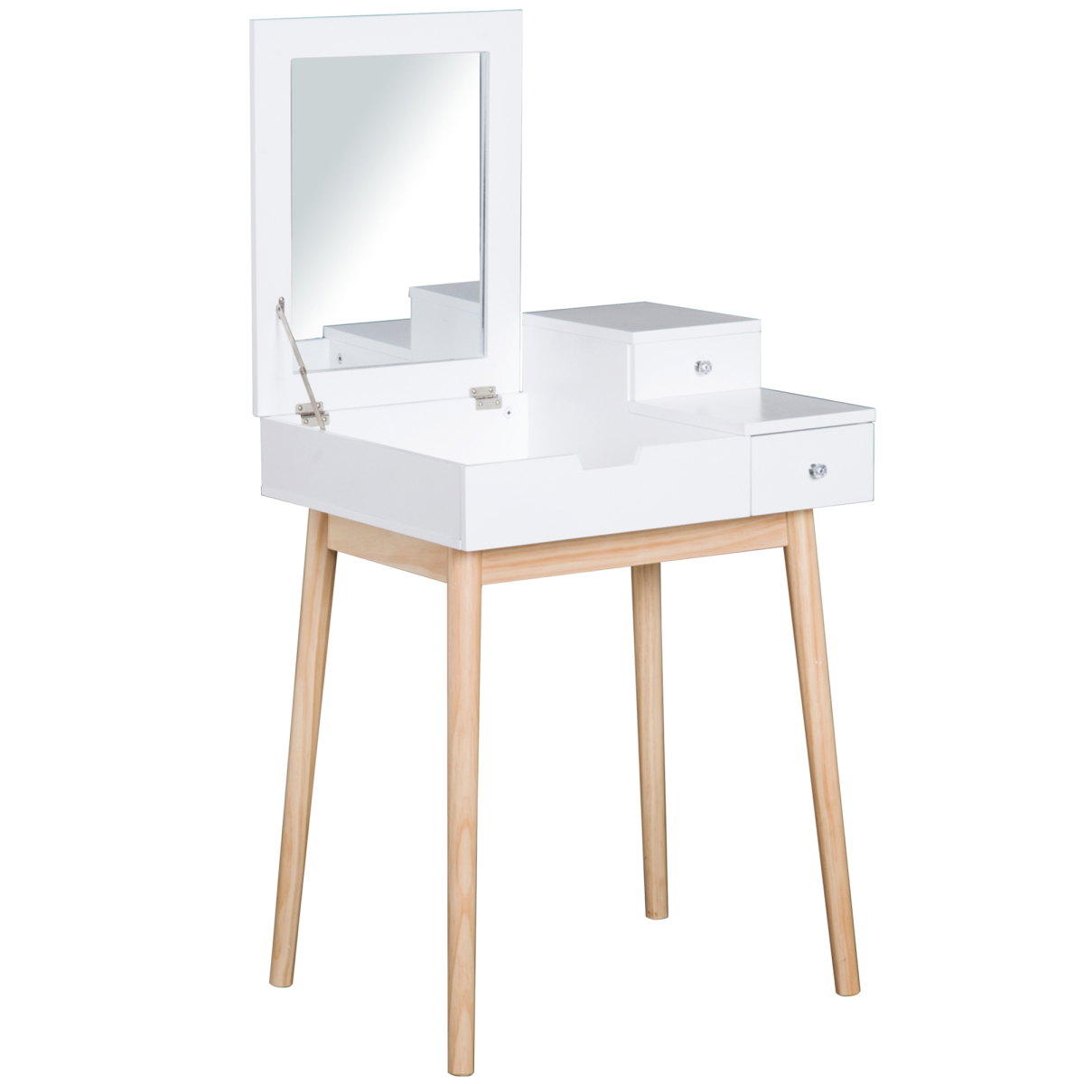 Dressing Table Desk with Flip-up Mirror, 2 Drawers, White