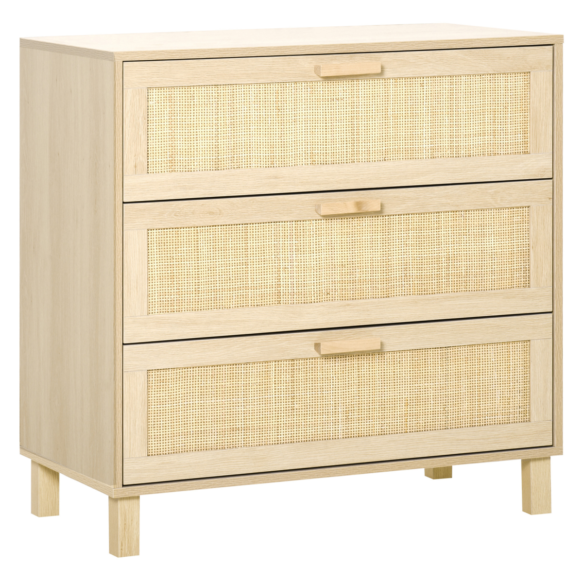 3 Drawer Wooden Freestanding Storage Cabinet with Rattan Weave Panels