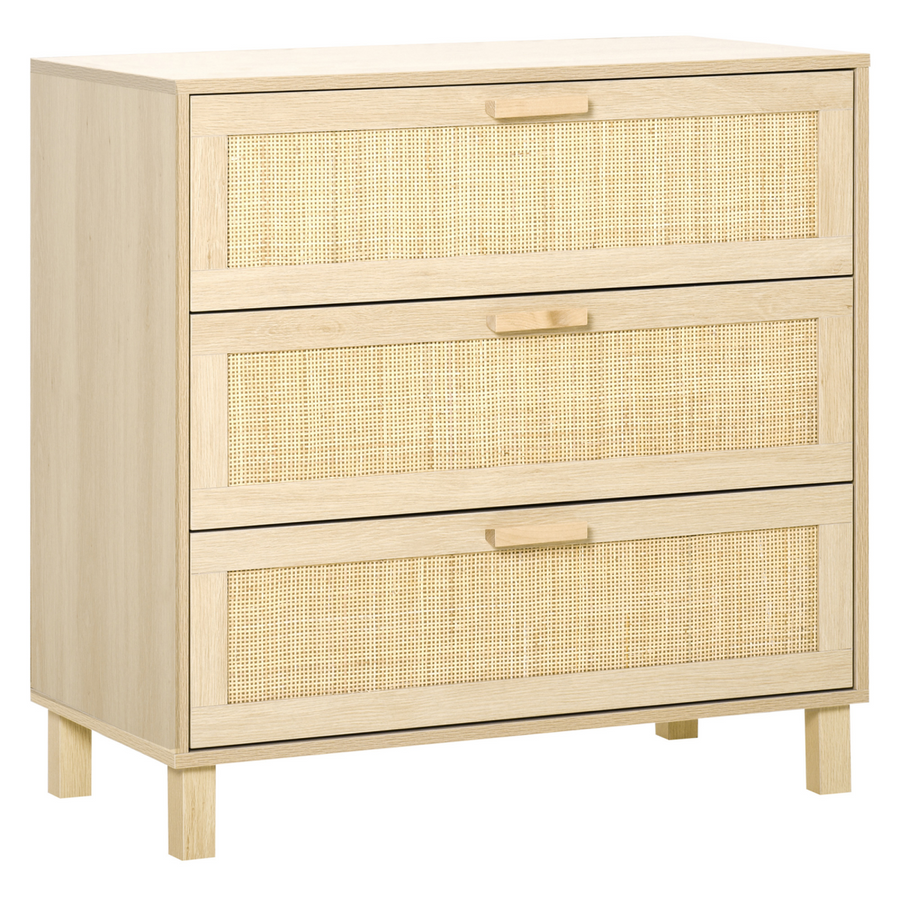 3 Drawer Wooden Freestanding Storage Cabinet with Rattan Weave Panels