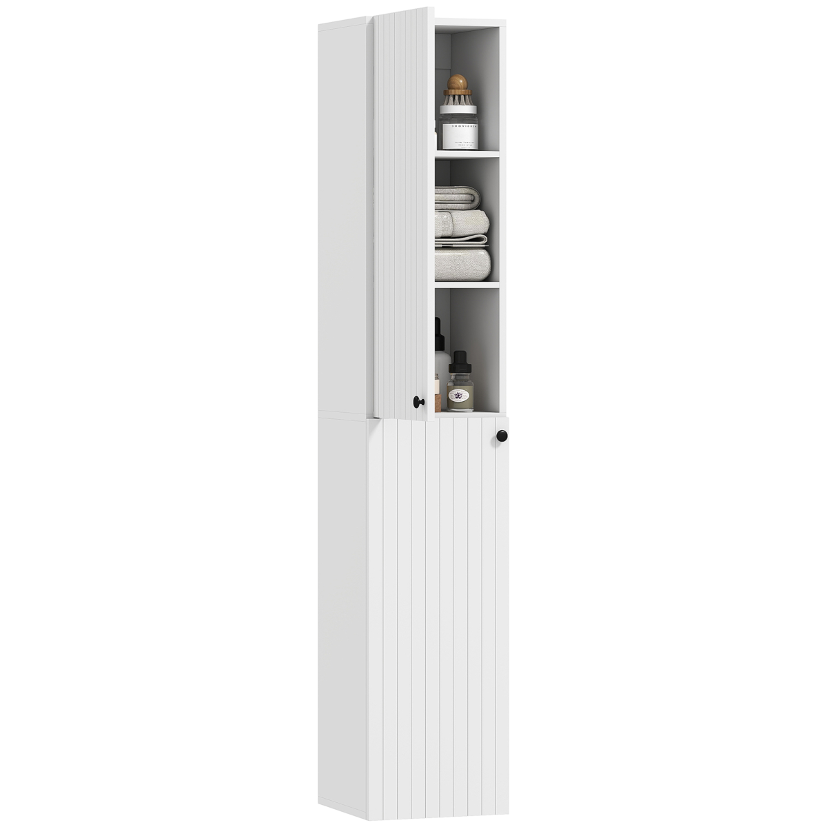 HOMCOM Wall Mounted Slim Bathroom Storage Cabinet with 6-Tier Shelf, White