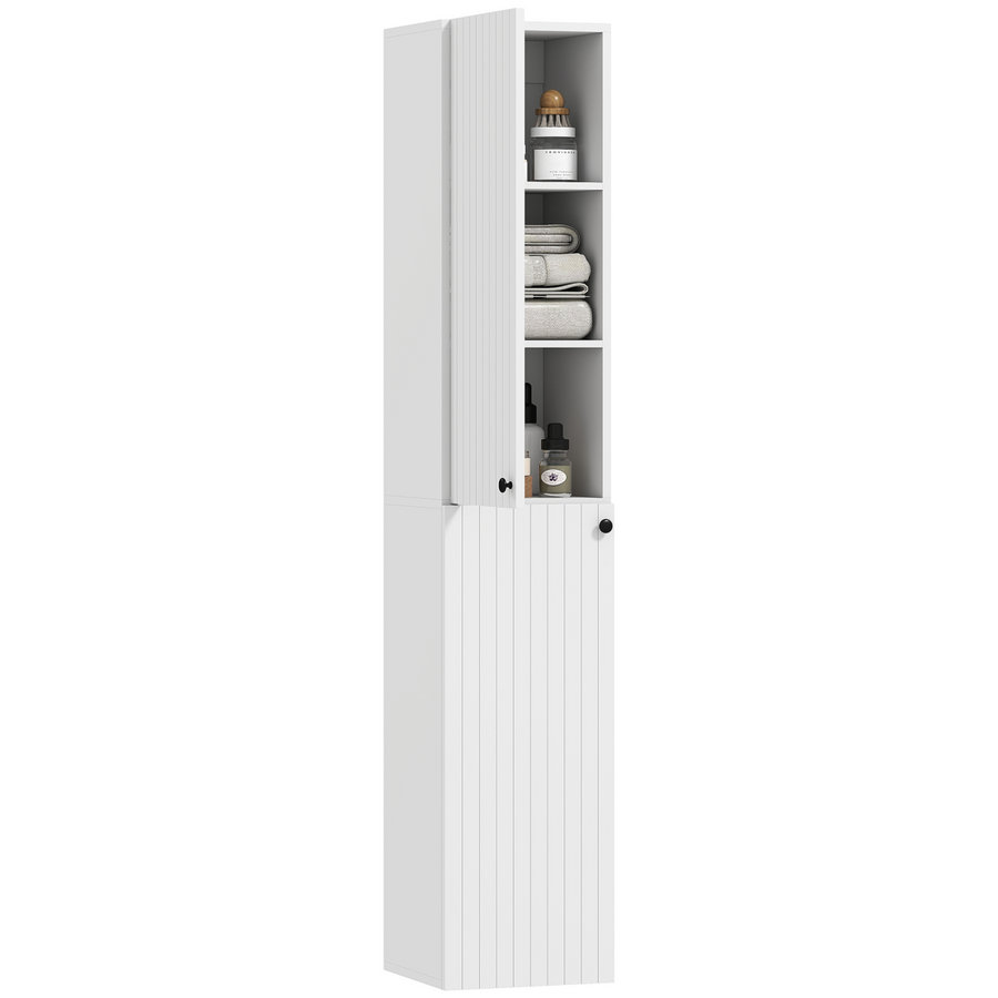 HOMCOM Wall Mounted Slim Bathroom Storage Cabinet with 6-Tier Shelf, White