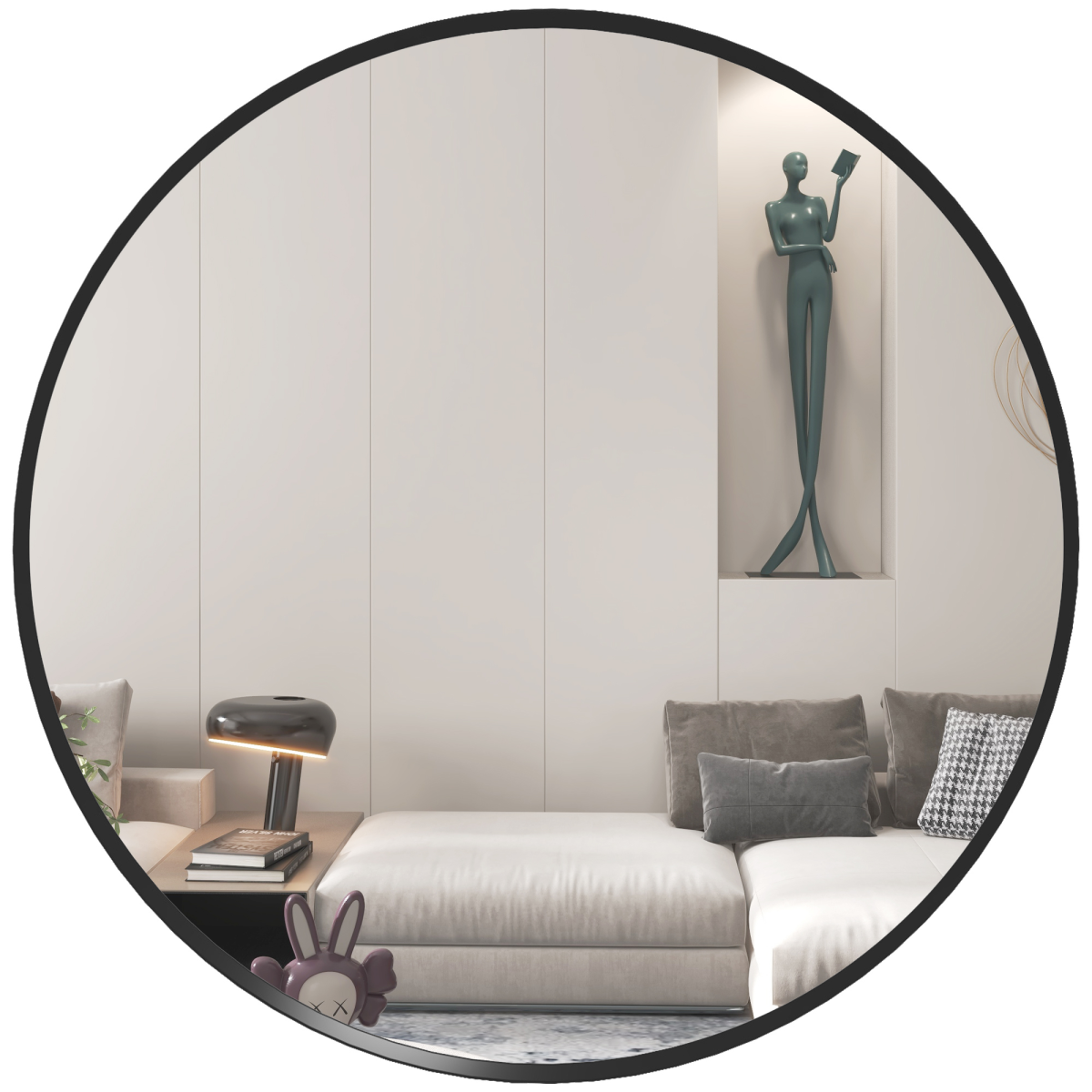 HOMCOM Wall Mirror, 61 cm Circle, Black