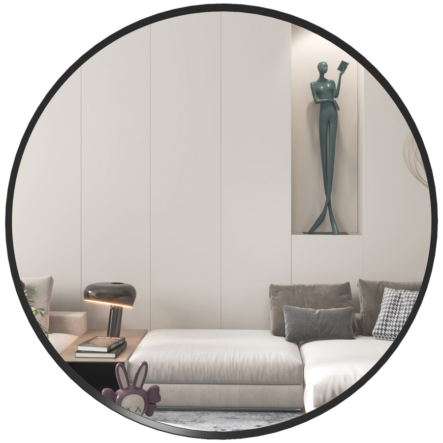 HOMCOM Wall Mirror, 61 cm Circle, Black