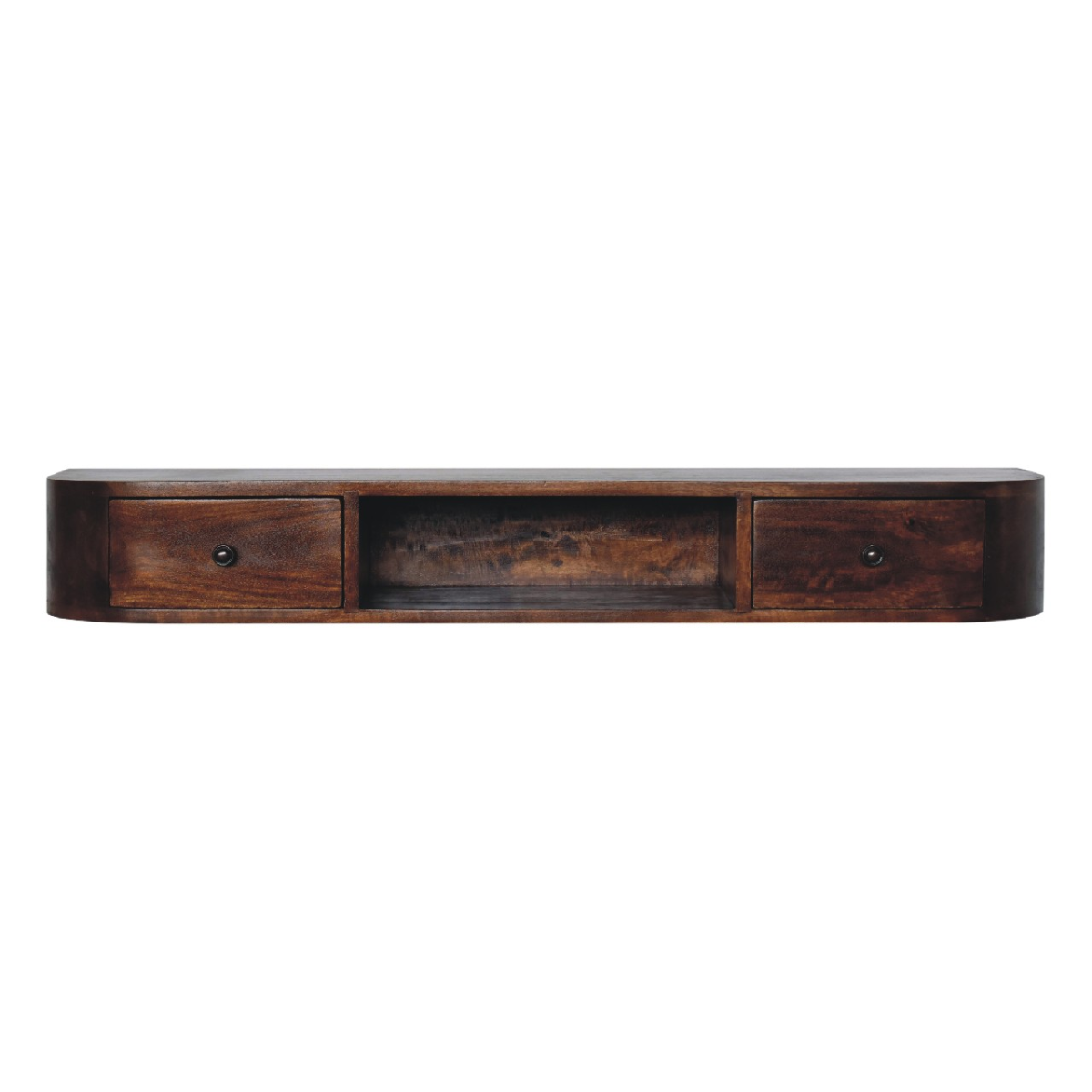 Artisan Furniture Lunar Wall Mounted Console, 2 Drawer, 1 Open Slot, Dark Brown