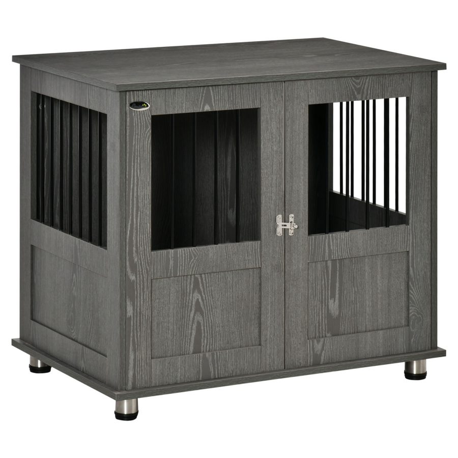 Wooden & Wire Dog Cage for Medium Dog, Stylish Pet Kennel w/ Magnetic Doors