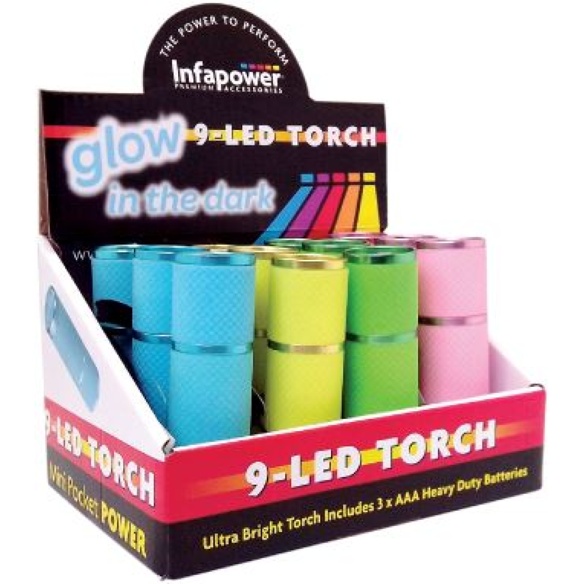 Infapower 9-LED Torch Glow in the Dark Pack of 12