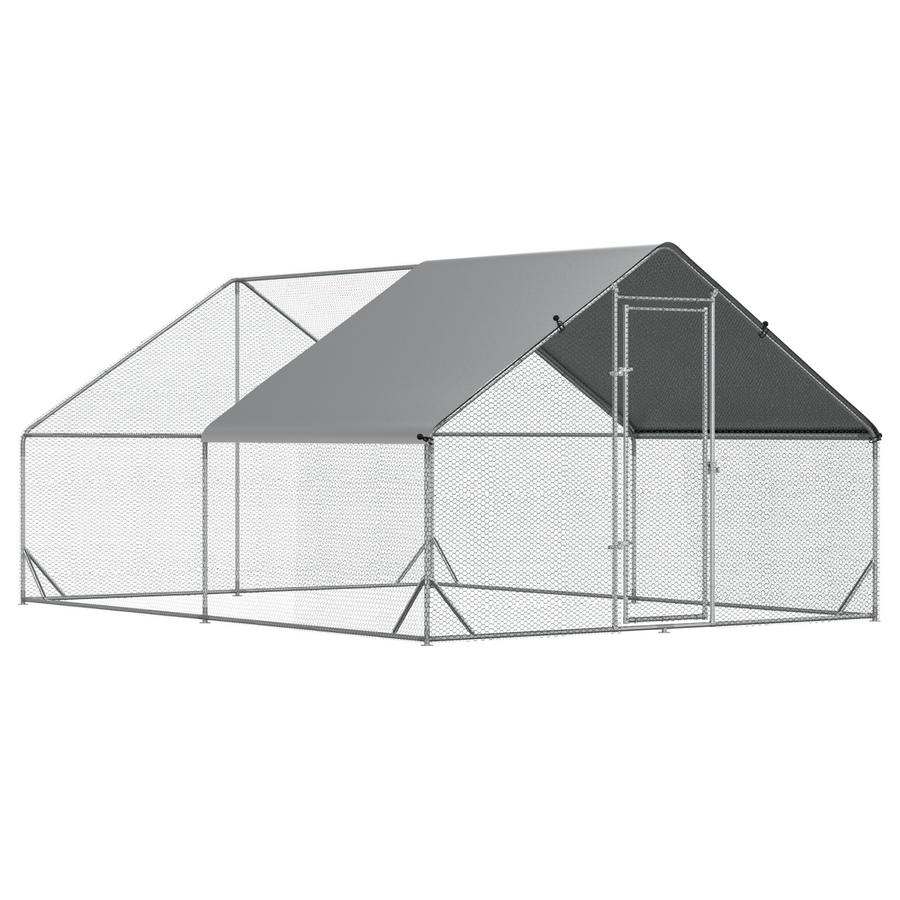 Walk In Chicken Run Large Galvanized Chicken Coop w/ Cover 3 x 4 x 2m Pawhut