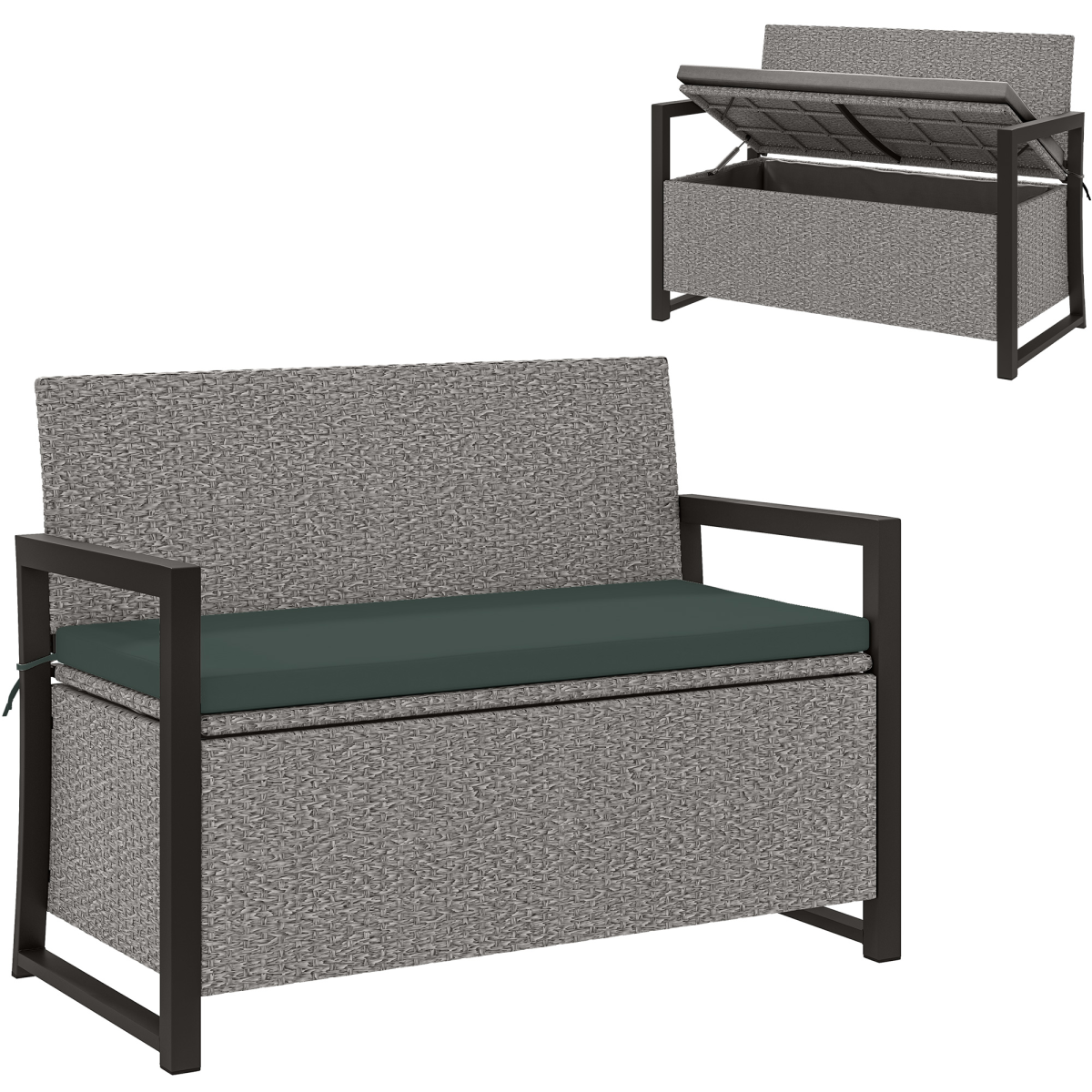 Outsunny Rattan Garden Bench with Storage, Inner Bag, 151.5L Outdoor Bench