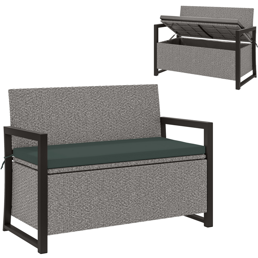 Outsunny Rattan Garden Bench with Storage, Inner Bag, 151.5L Outdoor Bench