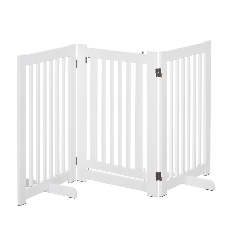 MDF Dog Gate Step Over Panel Fence Expandable Folding with Latch and Support Feet White