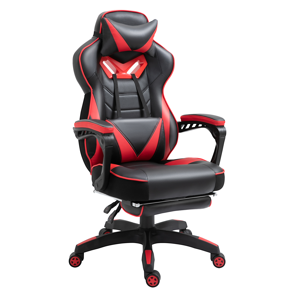 Gaming Chair Ergonomic Reclining with Manual Footrest, Wheels, Red