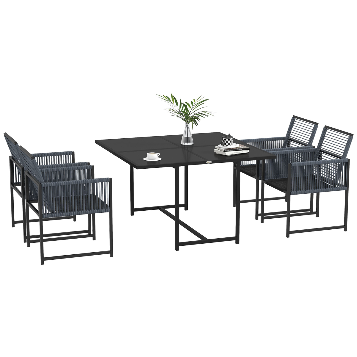 Outsunny 5 Pieces Patio Dining Set with Foldable Back for Poolside, Dark Grey