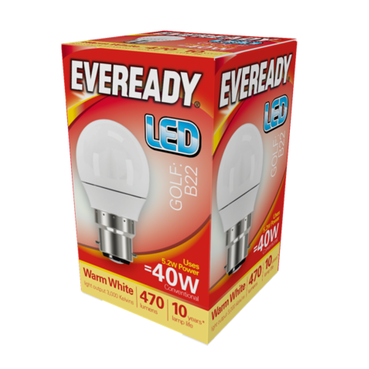 Eveready S13602 LED Golf Bulb 40W B22 (BC) Warm White Pack of 5