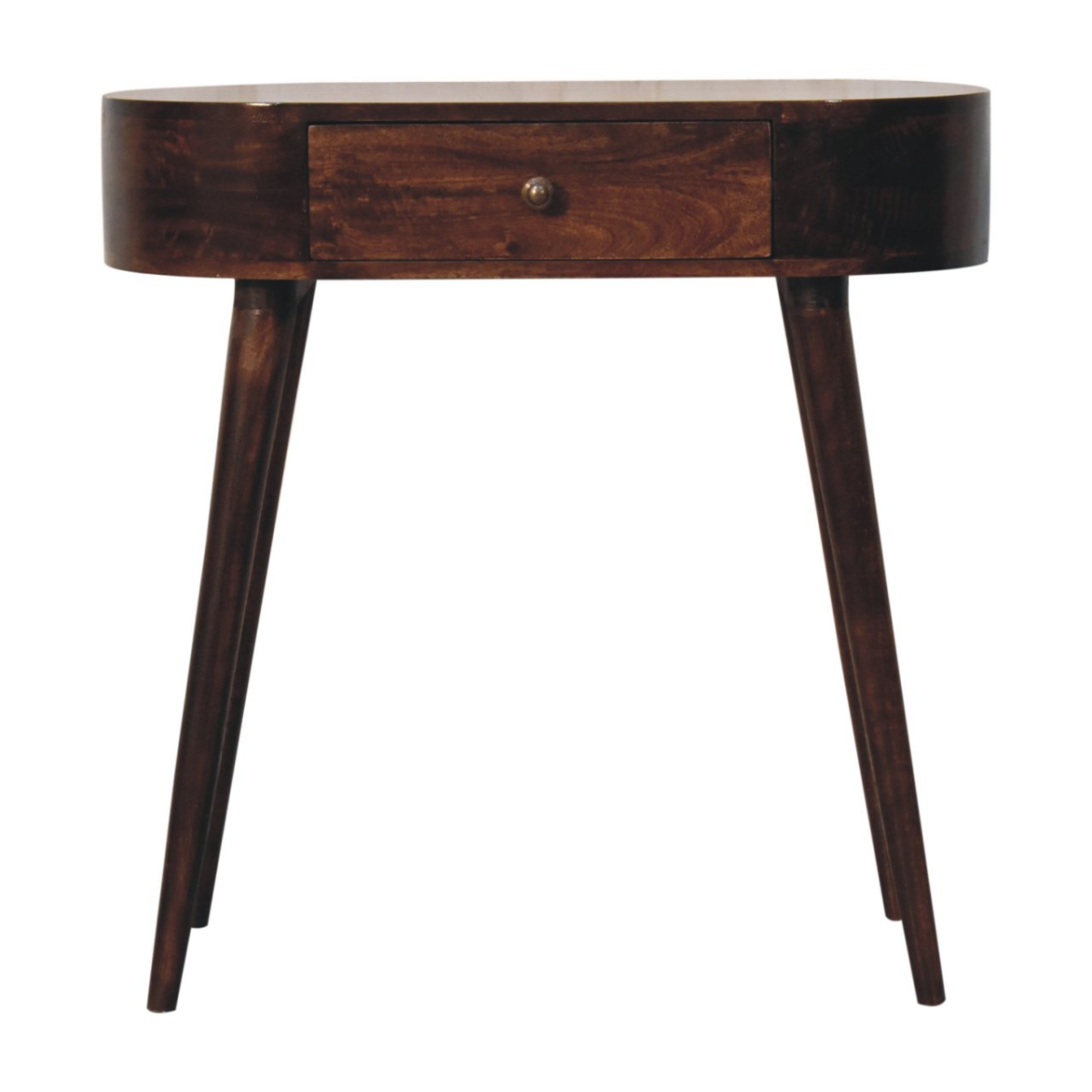 Artisan Furniture Solid Wood California Walnut Rounded Small Console Table, 1 Drawer, Dark Brown