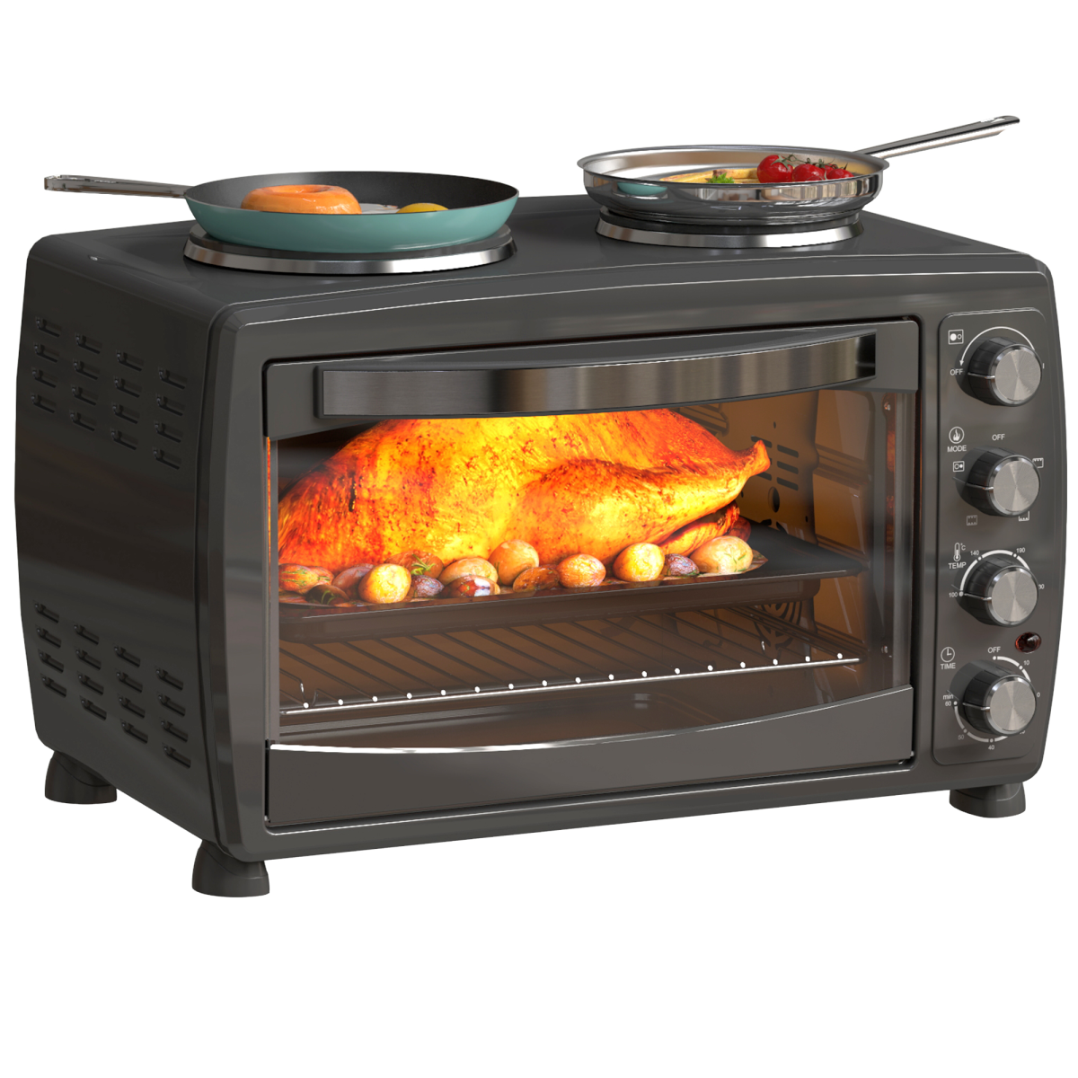 HOMCOM 36L Countertop Toaster Oven with 2 Hot Plates