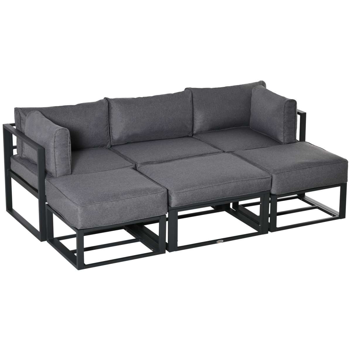Daybed 6 Piece Sectional Sofa Set, Coffee Table, Footstool & Cushions, Grey