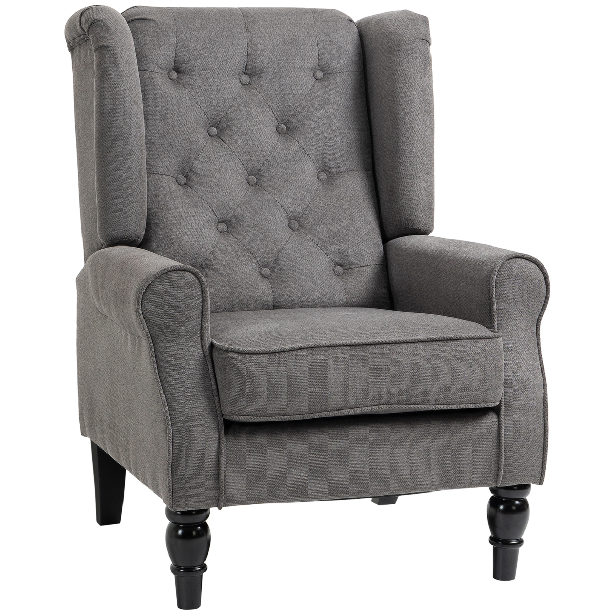 Accent Armchair Retro Tufted Club Wood Fabric Dark Grey