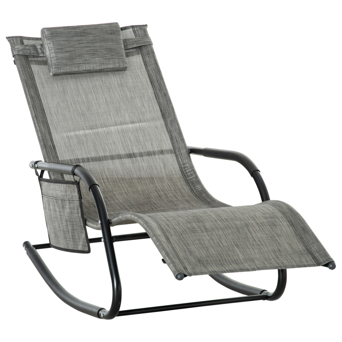 Breathable Mesh Rocking Chair Recliner Seat & Removable Headrest Dark Grey