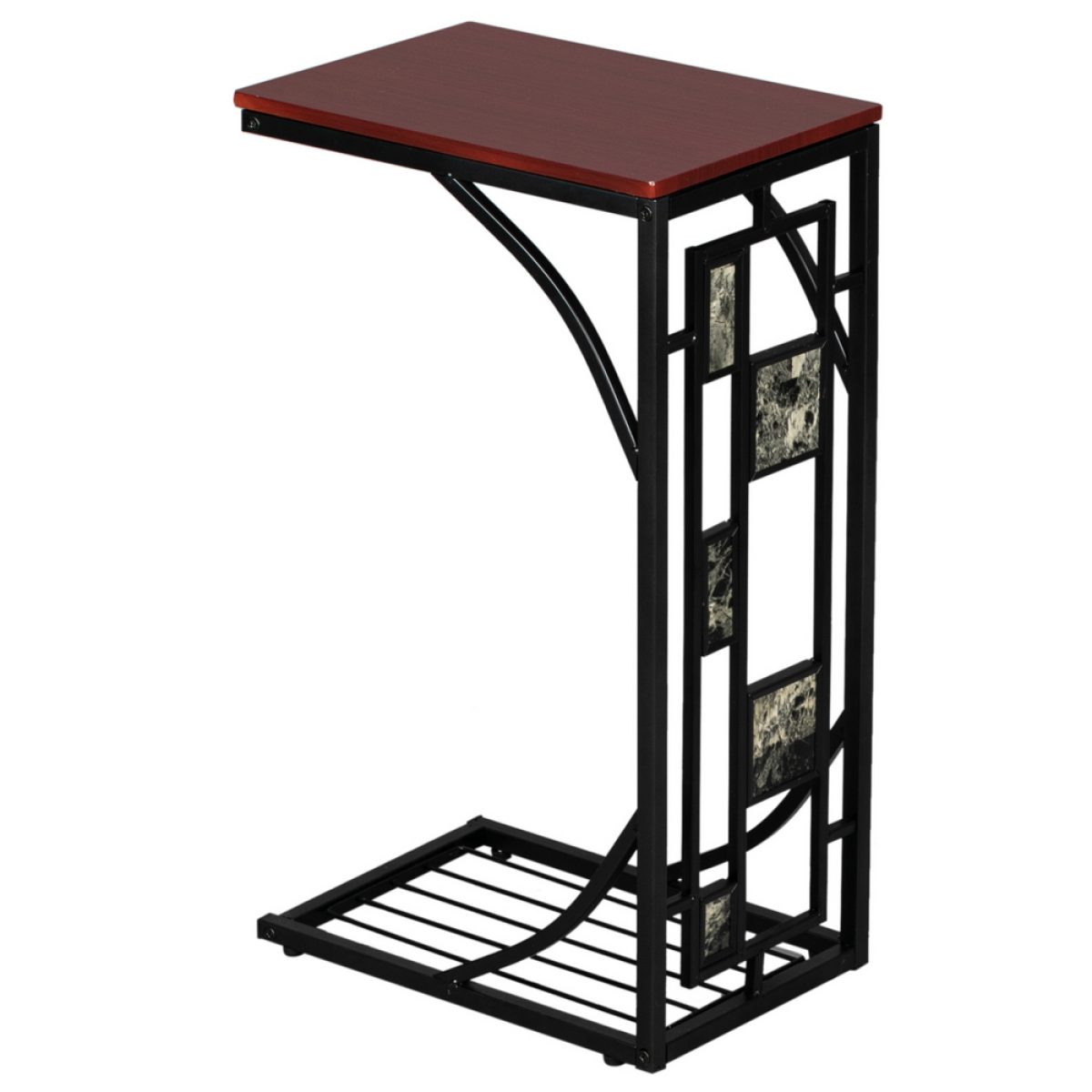 C-Shaped End Table, Gravel Pattern Brown Top, Black Base, 30.5 x 21 x 54 cm