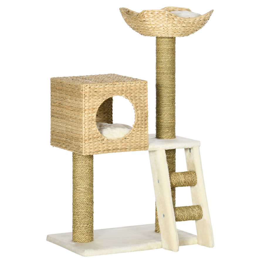 Cat Tree Kitten Tower Cattail Weave with Scratching Posts, Bed, House