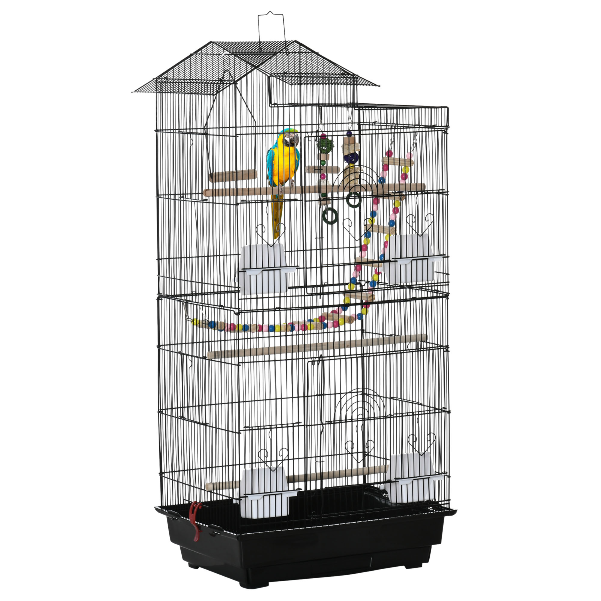 Metal Bird Cage for Budgies and Finches with Accessories, Toys, Tray and Handle - Black