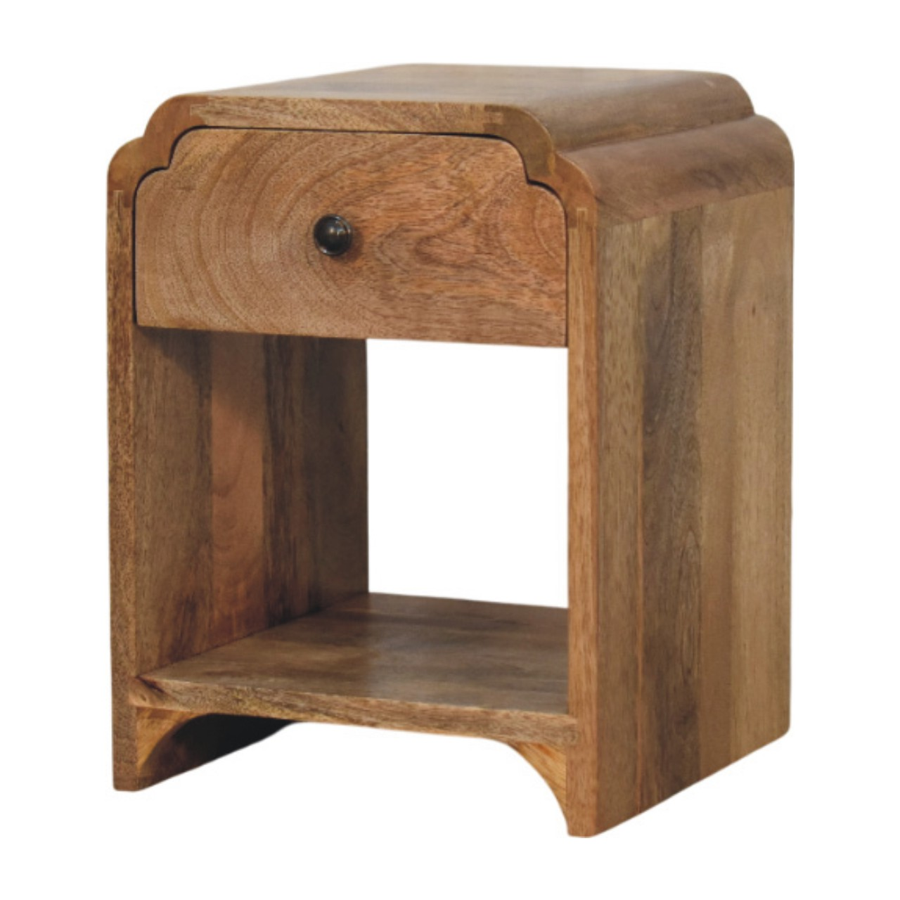 Artisan Furniture Solid Wood Newton Mini Oak-ish Nightstand with a drawer and open shelf, Brown