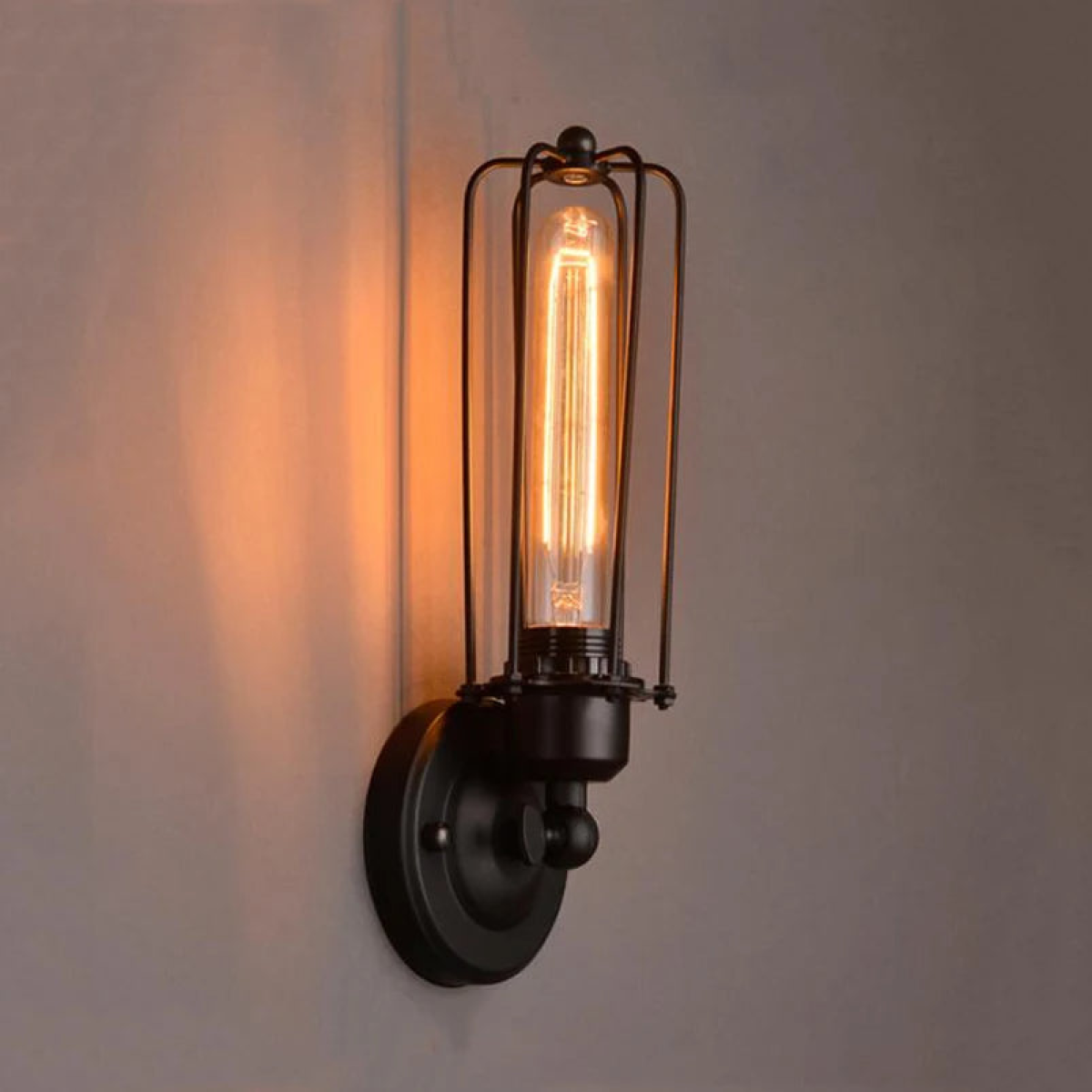 Black Industrial Long Cage Wall Light