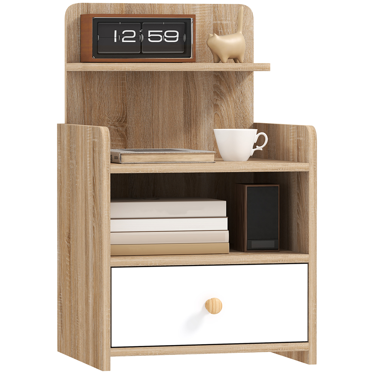 HOMCOM Bedside Table with Drawer, Natural Wood Effect