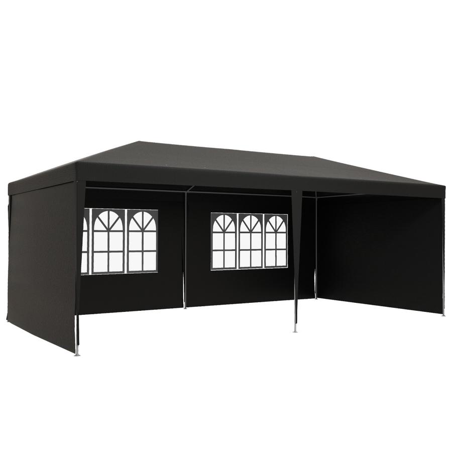 6m x 3m Garden Gazebo Marquee Canopy Party Tent, Dark Grey