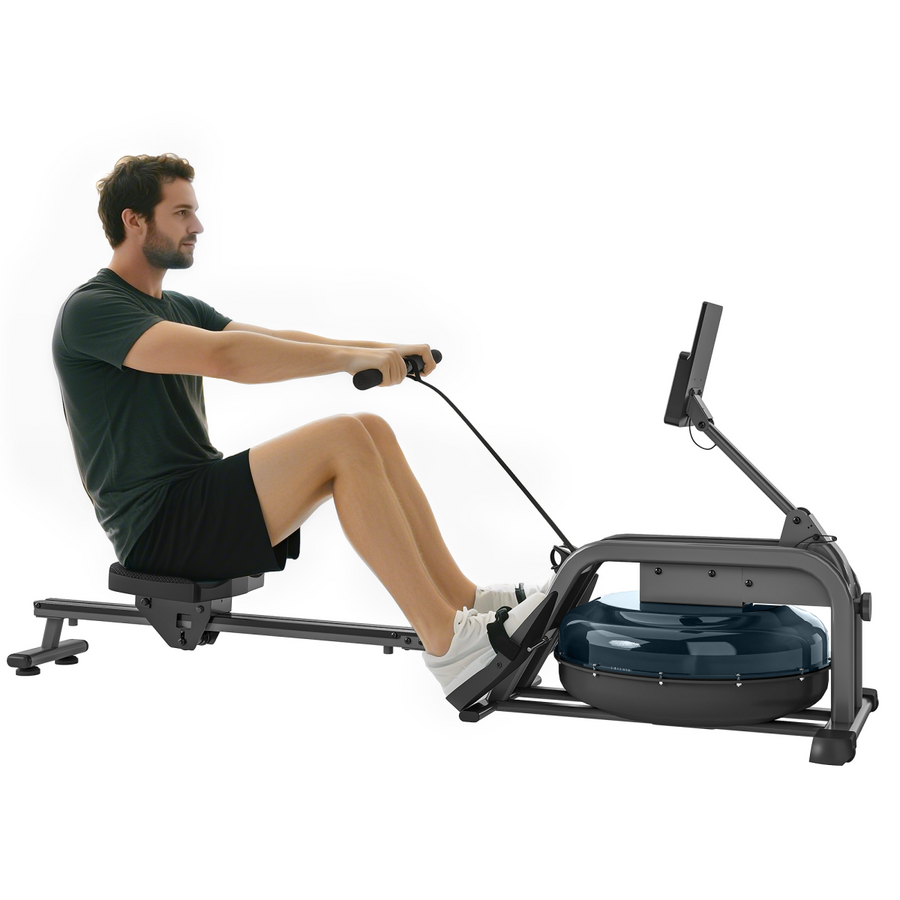 SPORTNOW Water Rowing Machine with Adjustable Resistance, Vertical Storage