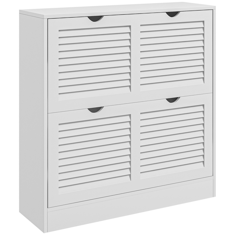 HOMCOM Slim Shoe Storage Cabinet with 2 Flip Drawers, White