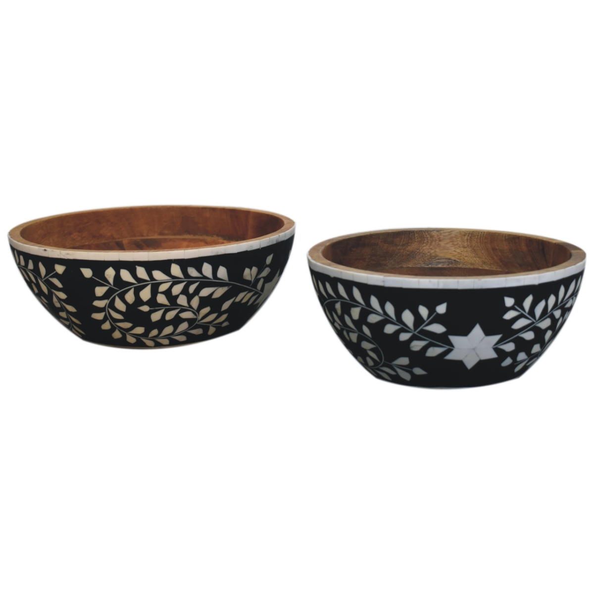 Artisan Furniture Floral Resin Inlay Bowl Set, Black