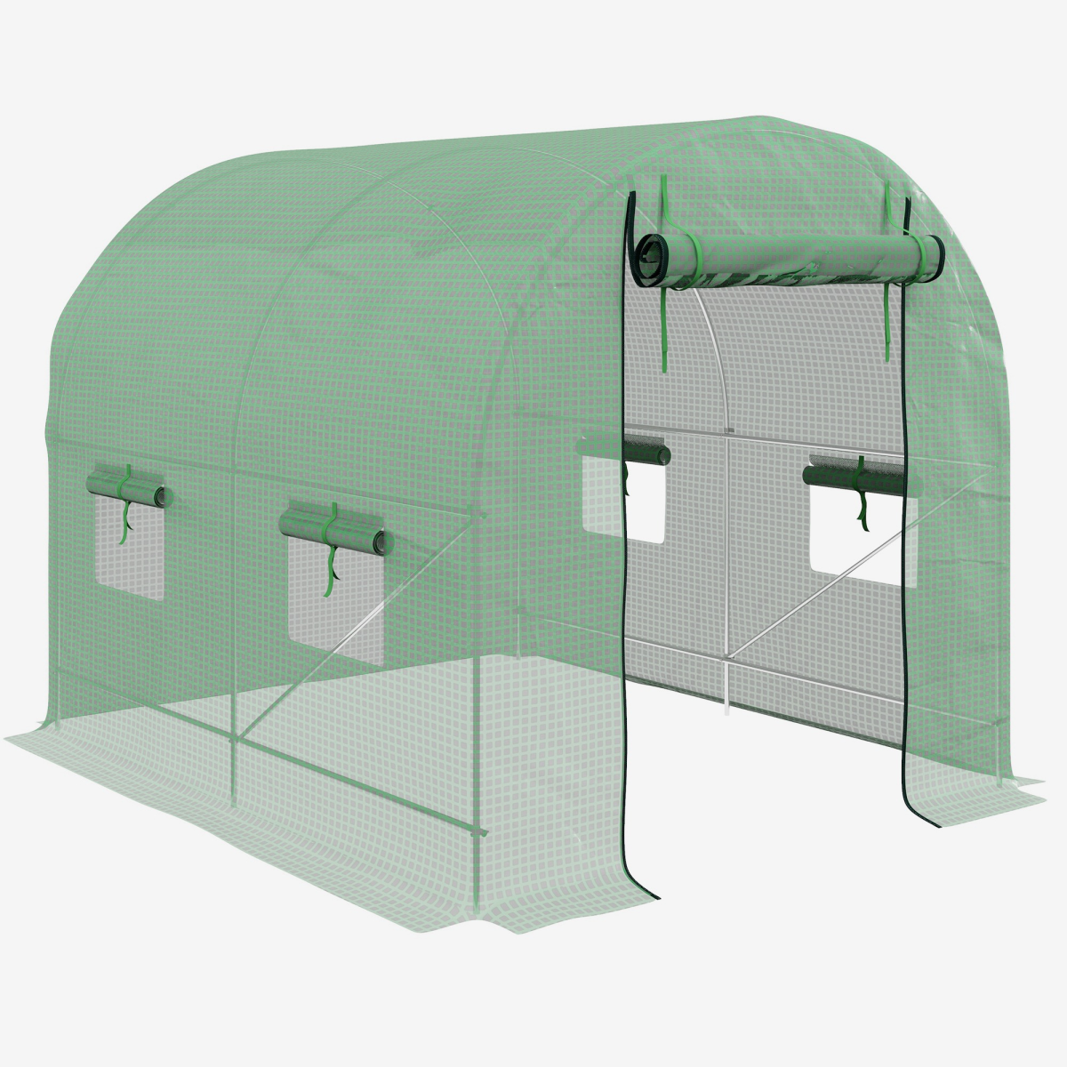 2.5 x 2m Walk-In Polytunnel Greenhouse with Steel Frame and Roll-Up Door