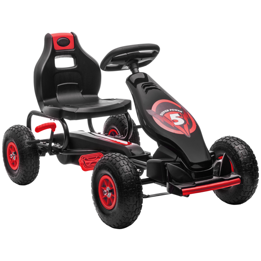 HOMCOM Children Pedal Go Kart with Adjustable Seat, Rubber Wheels, Brake, Red