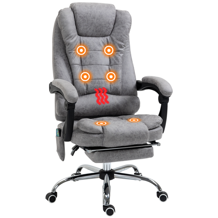 Vintage High Back Heated Massage Office Chair w/ 6 Vibration Points, Grey