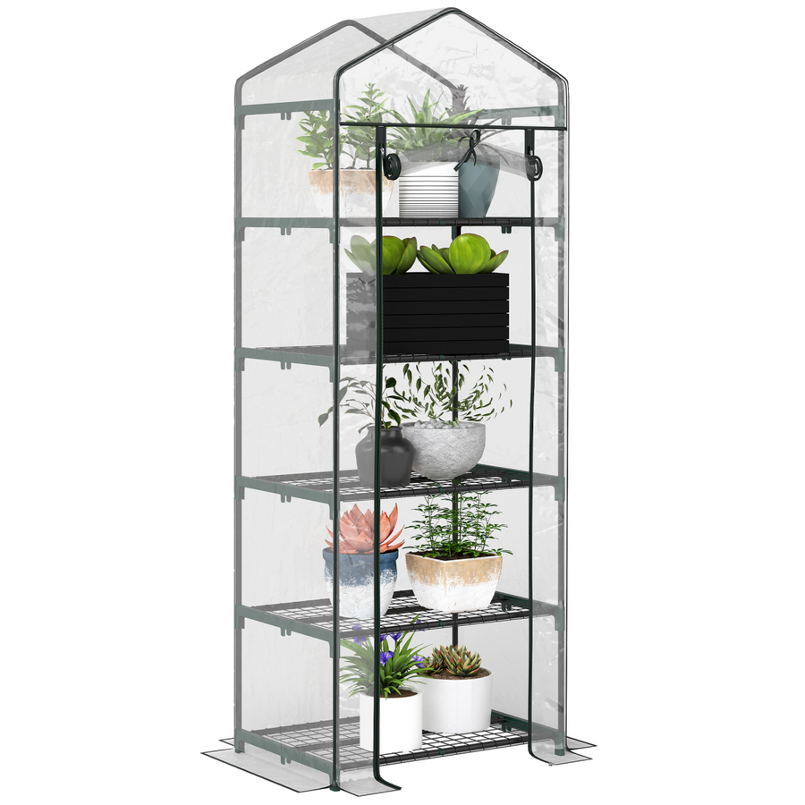 5 Tier Portable Greenhouse Metal Frame Transparent Cover 69x49x193cm