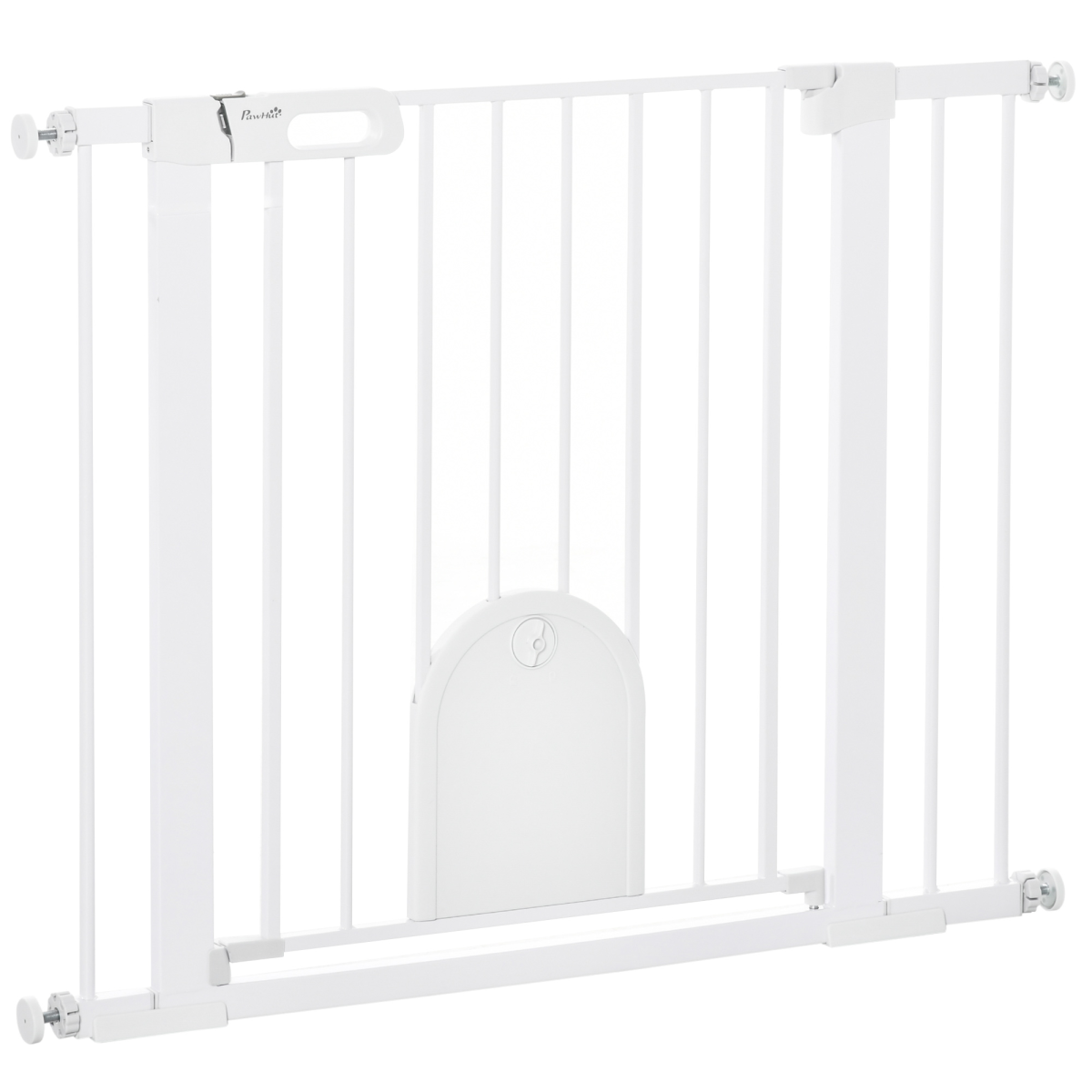 Pet Safety Gate Pressure Fit Stair w/ Small Door Double Locking, 75-103 cm