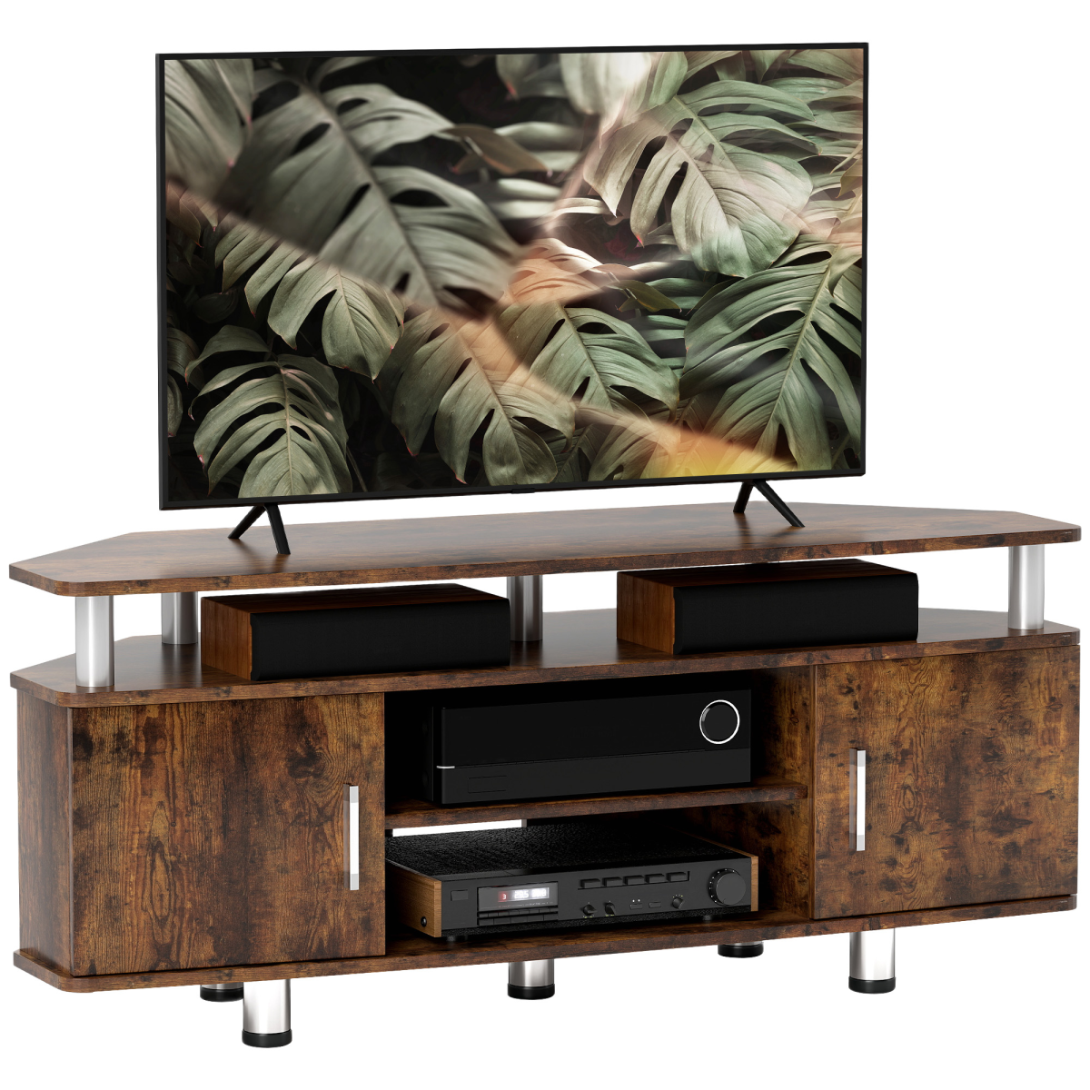 HOMCOM TV Unit Cabinet with Storage Shelves Rustic Brown