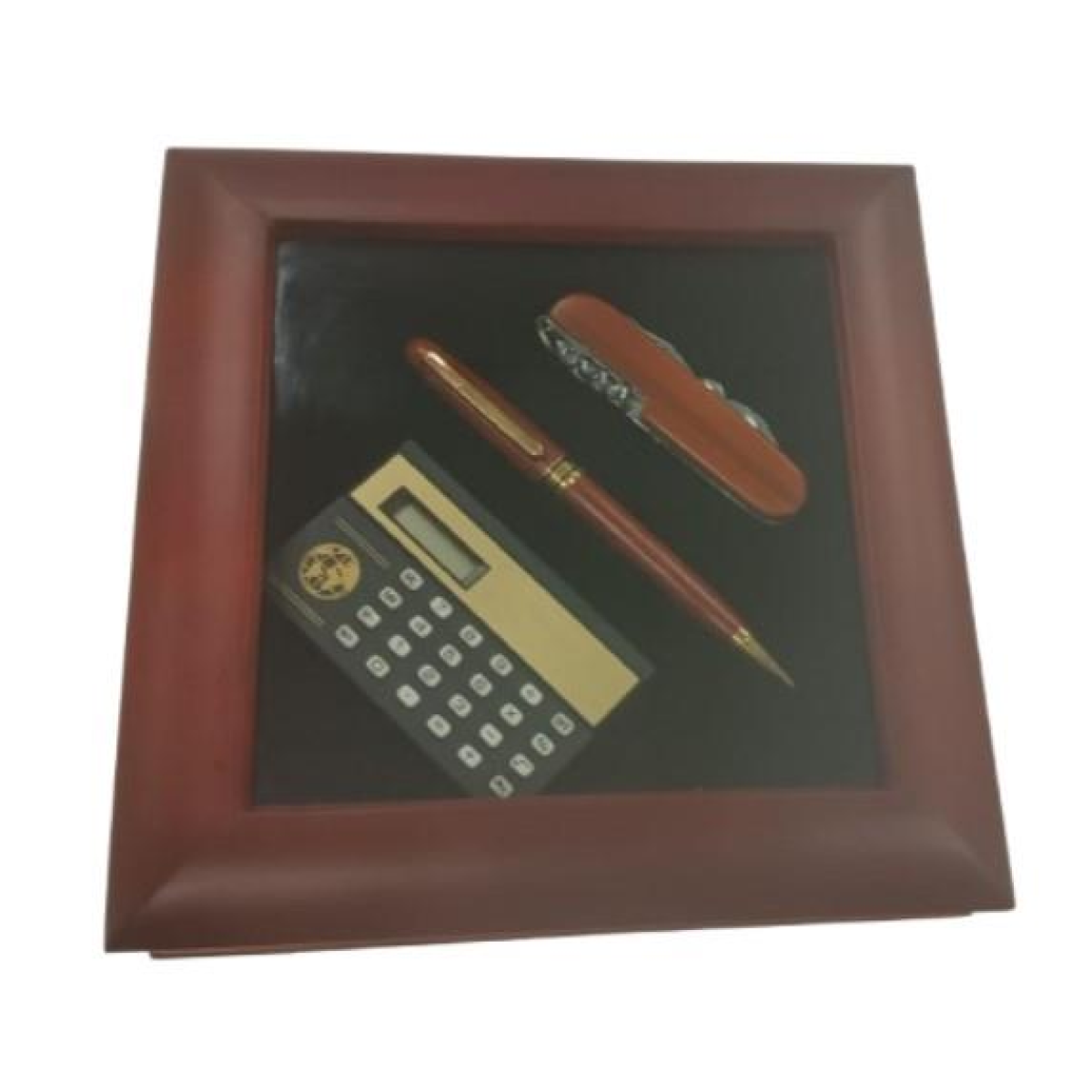 Imperial Mini Calculator, Pocket Knife Set and Wood Ball Pen IMP366 Clock Gift Set