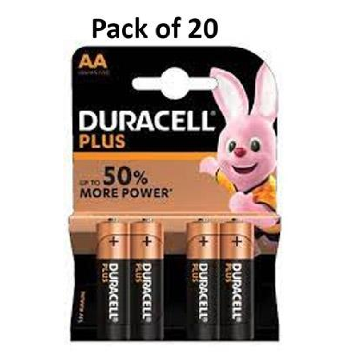 Duracell Plus MN1500+ AA Alkaline Batteries, 4 Per Card, Box of 20