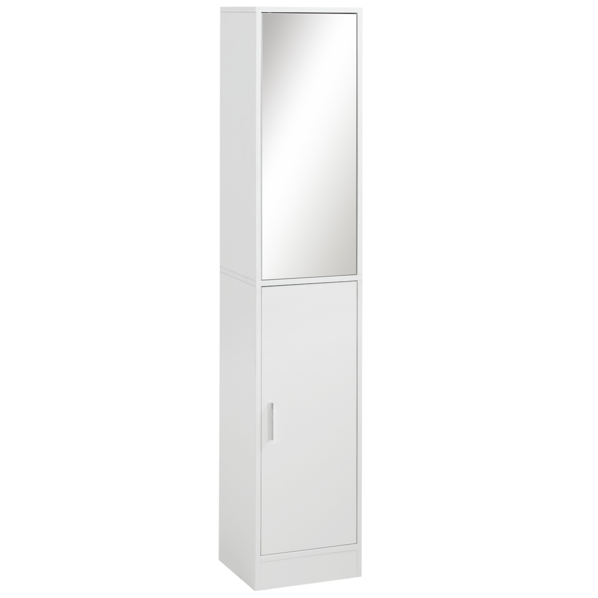 kleankin Tall Mirrored Bathroom Cabinet Tallboy Unit with Adjustable Shelf, White