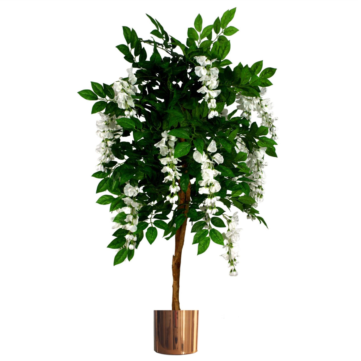130cm Artificial Wisteria Tree White Flowers with Copper Metal Planter