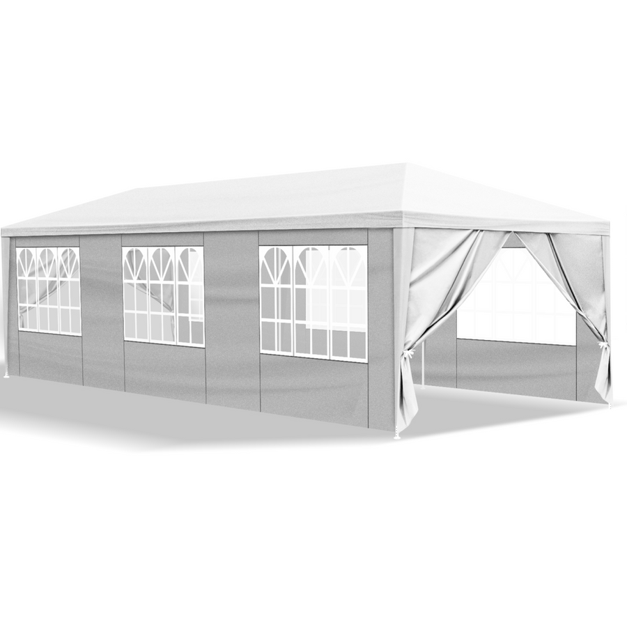 10' x 30' Outdoor Party Tent with 8 Removable Sidewalls, Waterproof Canopy, White
