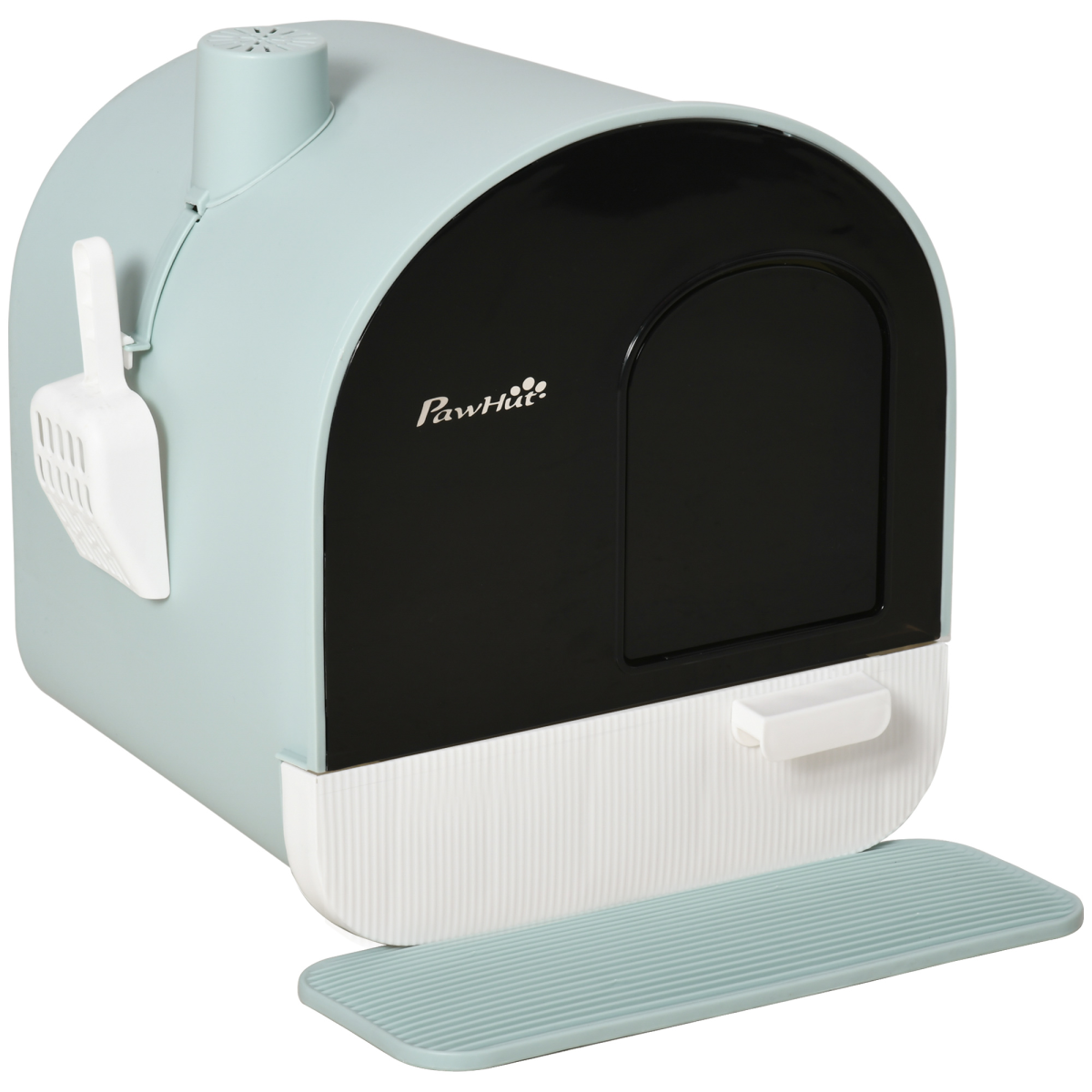 Hooded Cat Litter Tray Kitten Toilet with Scoop, Filter Flap Door 43 x 44 x 47 cm Green