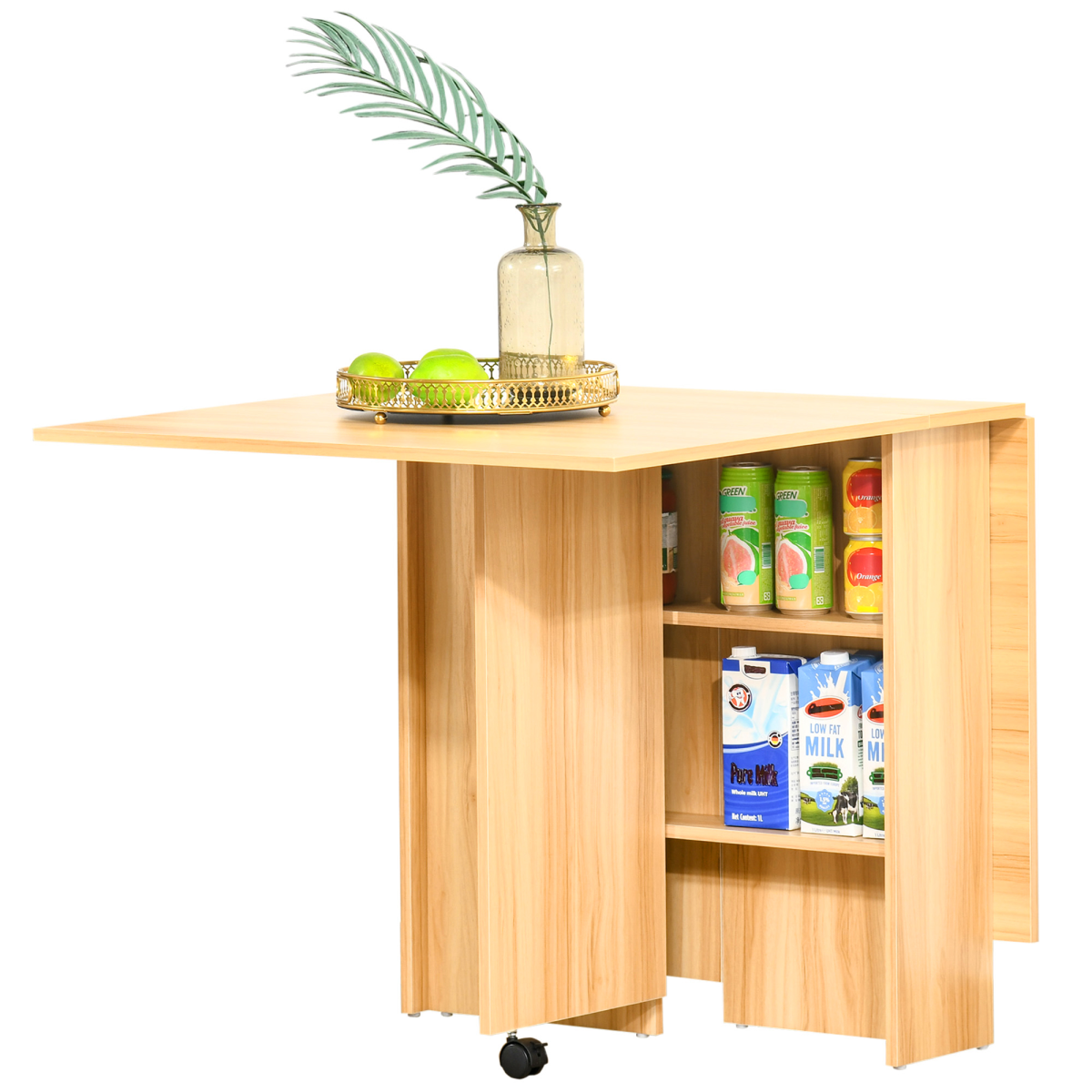 HOMCOM Foldable Dining Table with Storage Shelves
