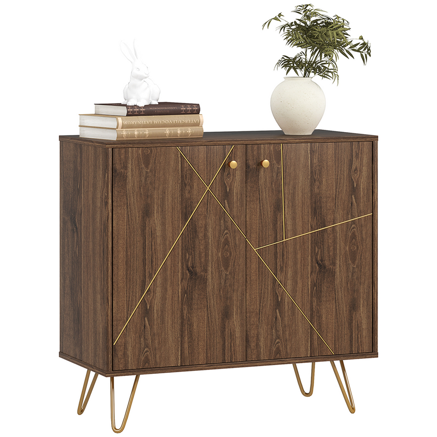 HOMCOM Sideboard Storage Cabinet with Steel Lines and Steel Legs, Brown