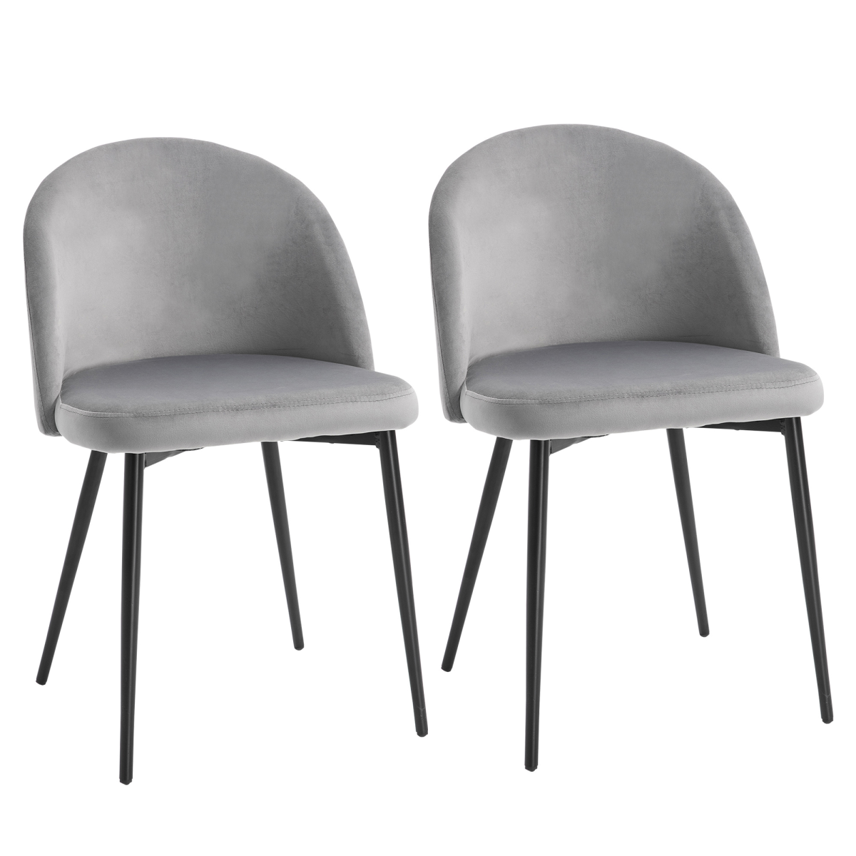 2 Pieces Modern Upholstered Fabric Bucket Seat Dining Chairs Grey