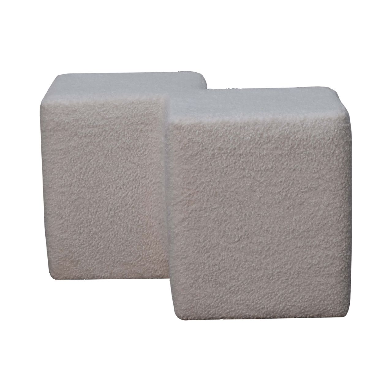 Artisan Furniture Solid Wood White Boucle Twin Footstool, Upholstered, White